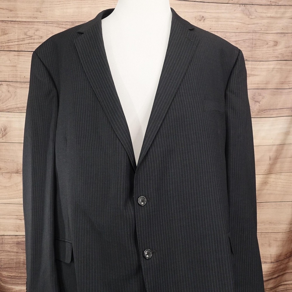 Calvin Klein Suit Jacket Mens 58R Gray Pinstripe Wool 2 Button Notch Lapel